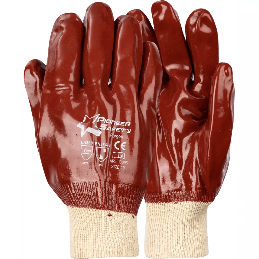Heavy duty 2.5'' Knit wrist cuff brown PVC gloves Abrasion-Lv4
