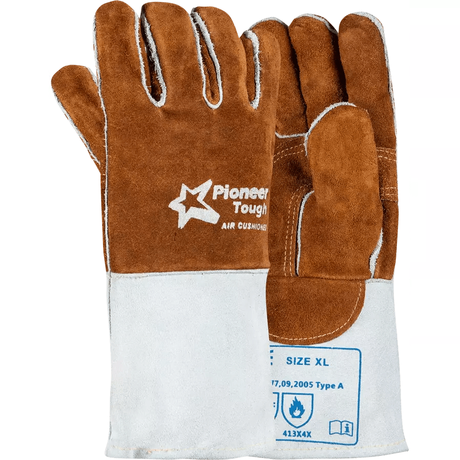 Heat resistant 14'' cuff air cushioned triple layer Kevlar leather welding gloves Burn-Lv4