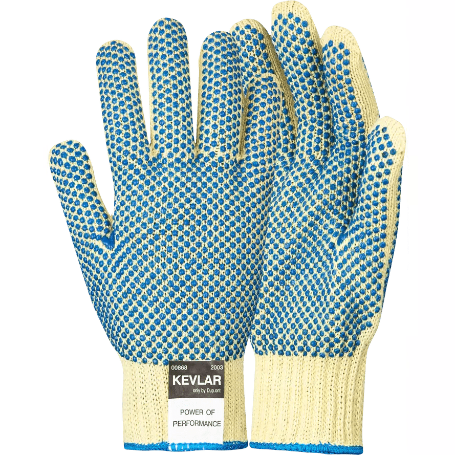 Cut resistant 2.5'' Knit wrist cuff double sided PVC polka dot Kevlar cotton gloves