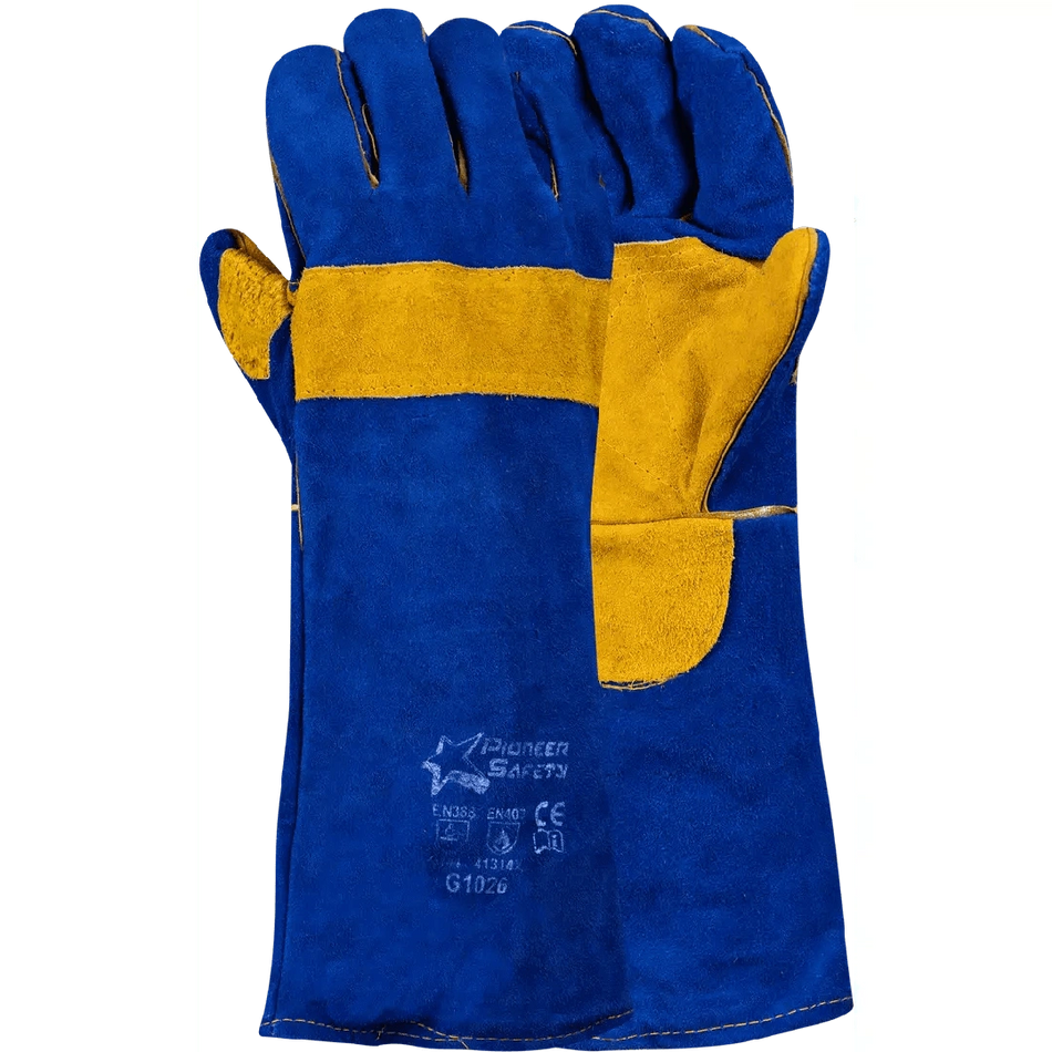 8'' Cuff double reinforced Kevlar stitch blue lined leather welding gloves