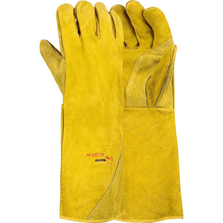 16'' Fully welted Kevlar stitch + elastic close denim cuff leather welding gloves