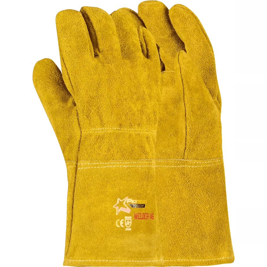13'' Kevlar stitch jersey liner + elastic close denim cuff leather welding gloves