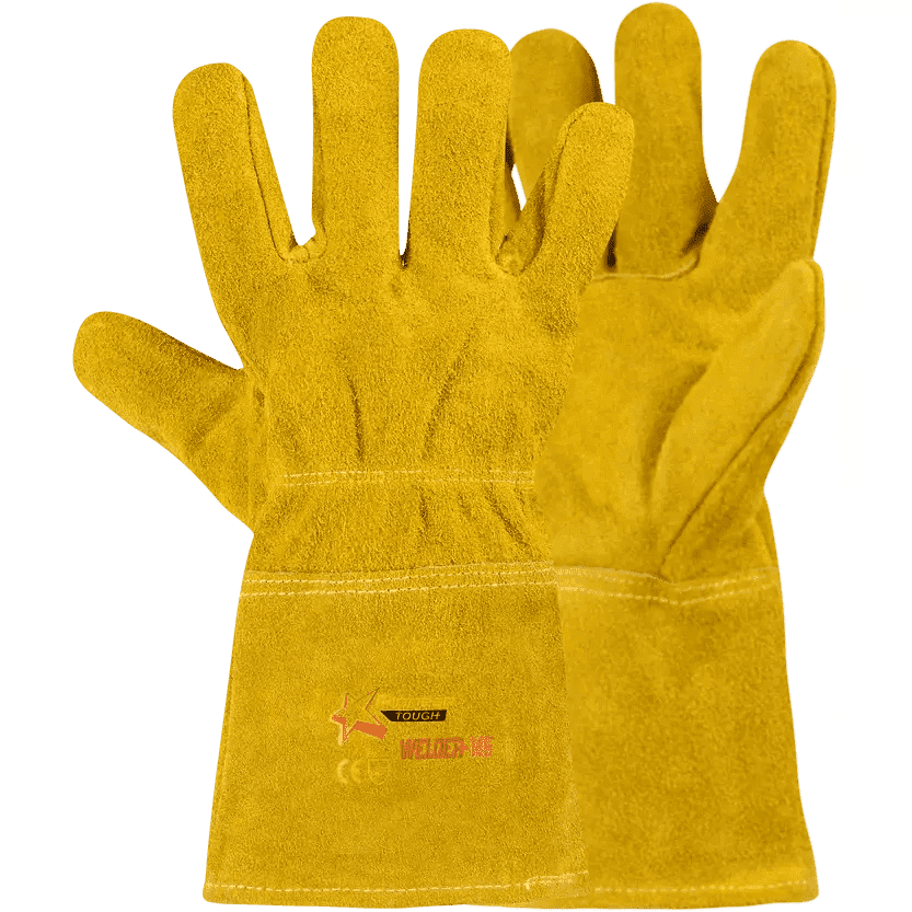13'' Kevlar stitch jersey liner + elastic close denim cuff leather welding gloves