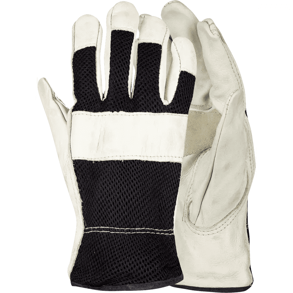 Rigger candy stripe mesh back 2.5'' cuff reinforced cow grain leather gloves