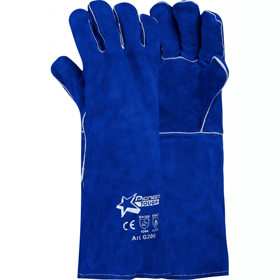 Heat resistant 17'' cuff Kevlar stitch welted seams blue lined leather welding gloves Burn-Lv4
