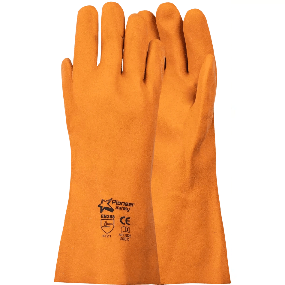 14'' Cuff grip freeze flexibility -4°C orange PVC cotton gloves Abrasion-Lv3