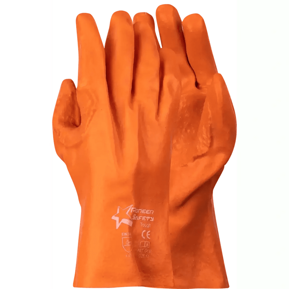 Heavy duty 10'' Open cuff reinforced rough palm orange PVC gloves Abrasion-Lv4