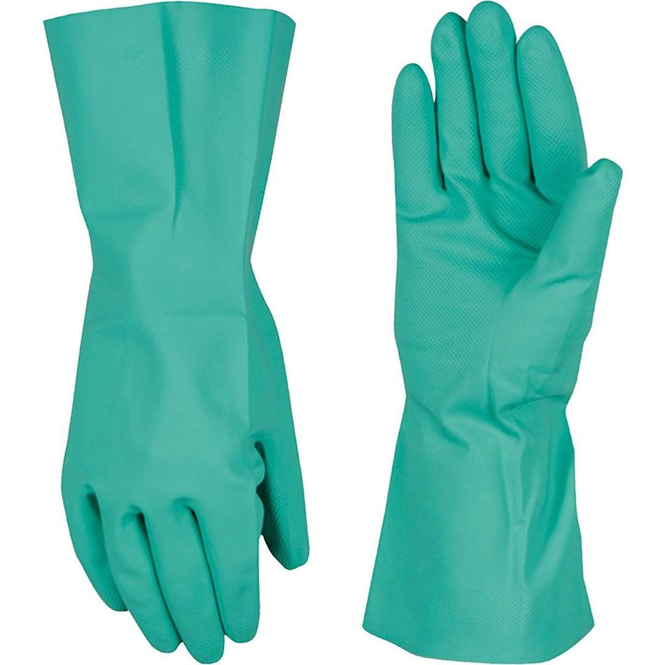 13'' Green cotton flock lined nitrile gloves Abrasion-Lv4