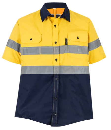 Reflective Hi-Vis Yellow + navy 2-tone short sleeve T-shirts