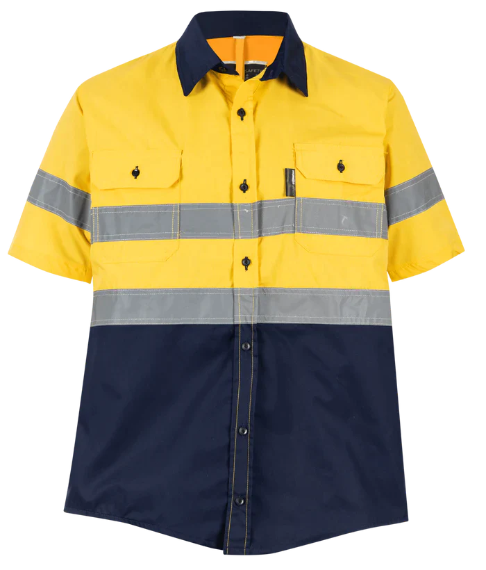 Reflective Hi-Vis Yellow + navy 2-tone short sleeve T-shirts