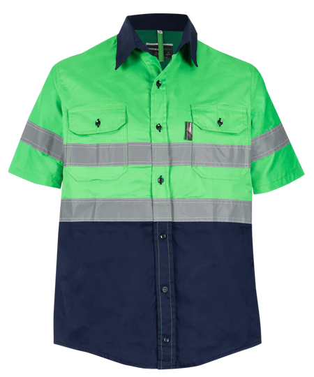 Reflective Hi-Vis Lime green + navy 2-tone short sleeve T-shirts
