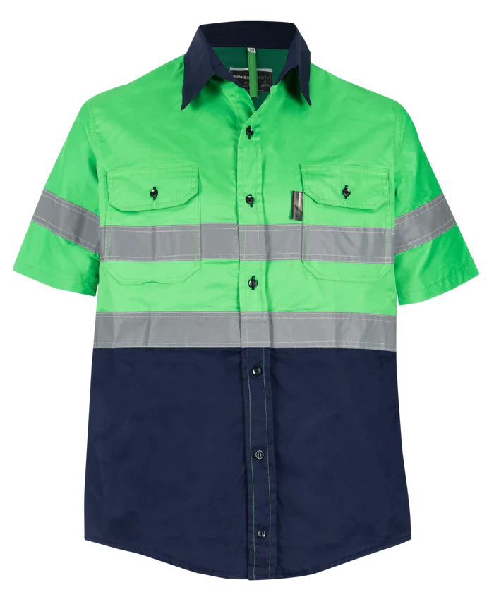 Reflective Hi-Vis Lime green + navy 2-tone short sleeve T-shirts