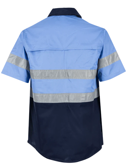 Reflective Hi-Vis Sky blue + navy 2-tone short sleeve cotton T-shirts