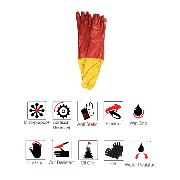 24'' Extended yellow cuff red PVC gloves Abrasion-Lv4