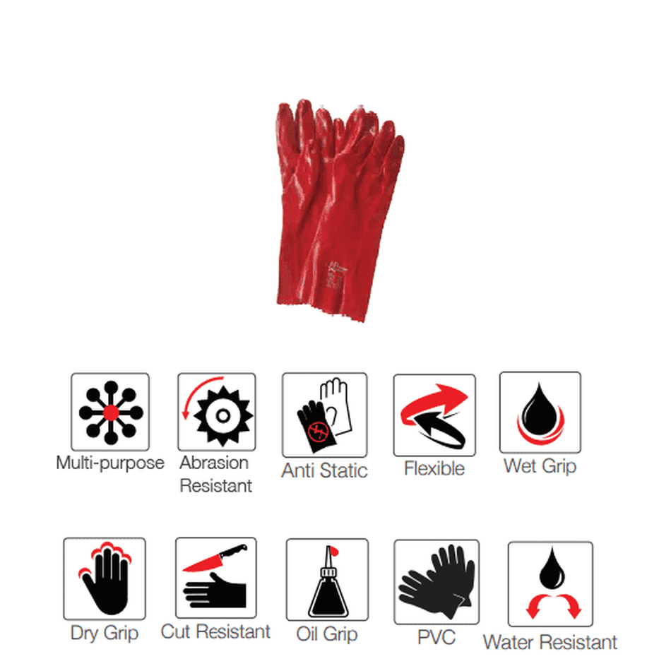 14'' Open cuff red PVC gloves Abrasion-Lv4