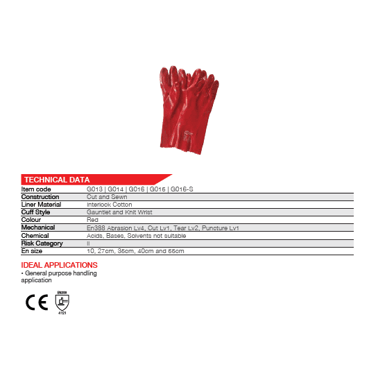 16'' Open cuff red PVC gloves Abrasion-Lv4