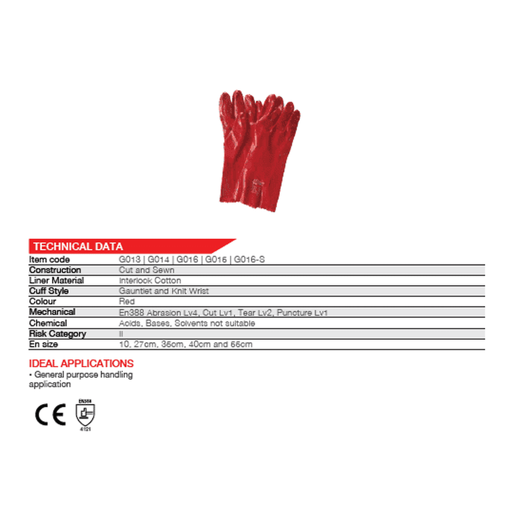 14'' Open cuff red PVC gloves Abrasion-Lv4