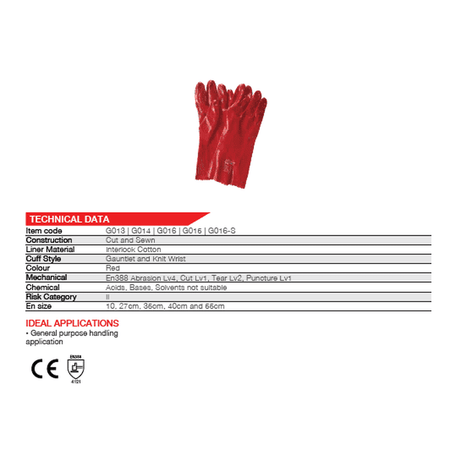 14'' Open cuff red PVC gloves Abrasion-Lv4