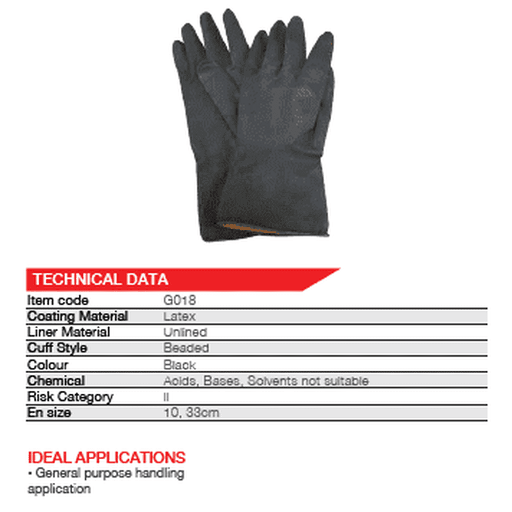 Chemical resistant 14'' cuff rough palm black rubber latex gloves