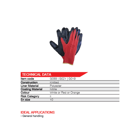 2.5'' Knit wrist cuff red nitrile palm polyester gloves