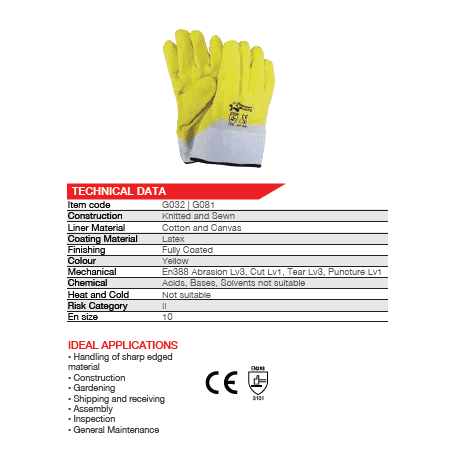 2.5'' Safety cuff latex dipped crinkle grip palm yellow comarex gloves Abrasion-Lv3