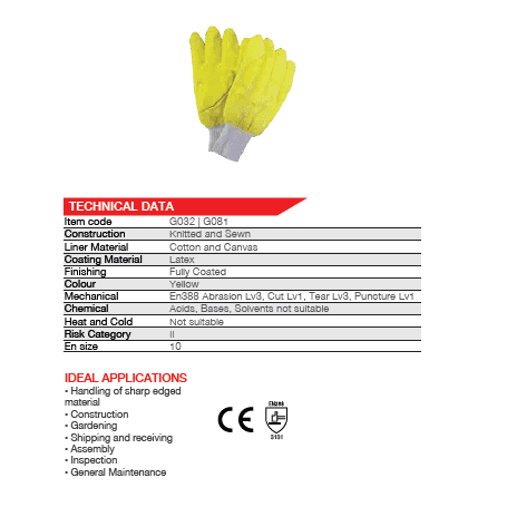 2.5'' Knit wrist cuff latex dipped yellow comarex gloves Abrasion-Lv3