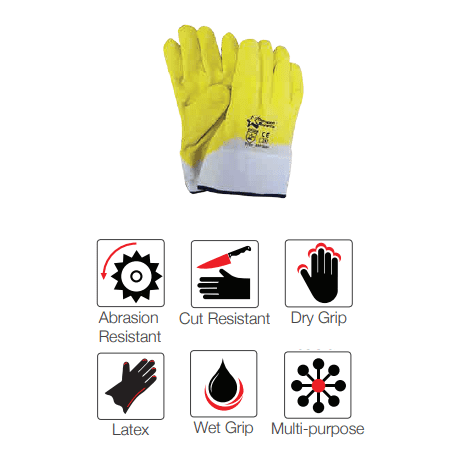 2.5'' Safety cuff latex dipped crinkle grip palm yellow comarex gloves Abrasion-Lv3