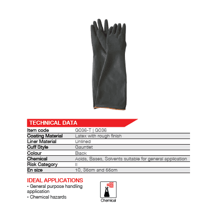 Chemical resistant 22'' cuff rough palm black rubber latex gloves