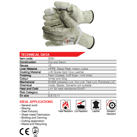 CUTMASTER Challenger leather palm cut-resistant gloves Cut-Lv5 – Online ...