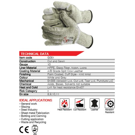 Cut master Challenger leather palm cut-resistant gloves Cut-Lv5