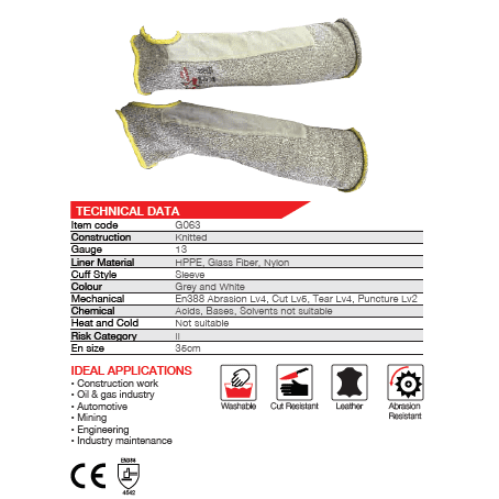 Cut master 360mm HPPE glass fibre nylon scabbard pro arm sleeves Abrasion-Lv4 Cut-Lv5 Tear-Lv4 Puncture-Lv2