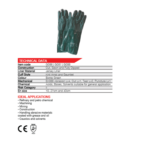 16'' Open cuff inner jersey liner double dipped green PVC gloves Abrasion-Lv4