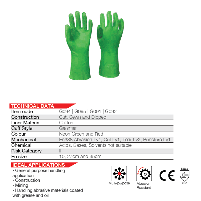 14'' Cuff Hi-vis Titan reinforced lime PVC cotton gloves Abrasion-Lv4