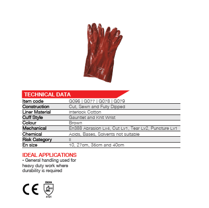Heavy duty 18'' Open cuff brown PVC gloves Abrasion-Lv4