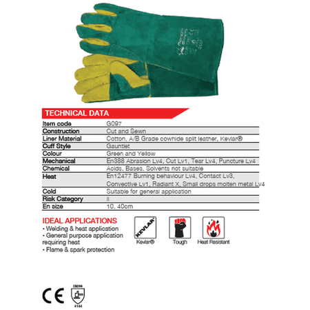Heat resistant Spark 16'' cuff reinforced Kevlar leather welding gloves Burn-Lv4