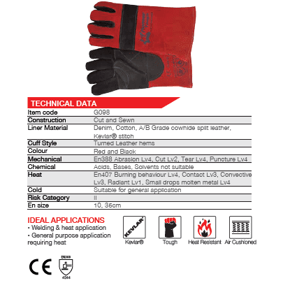 Heat resistant 14''cuff air cushioned double layer Kevlar leather welding gloves Burn-Lv4