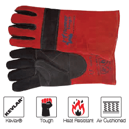 Heat resistant 14''cuff air cushioned double layer Kevlar leather welding gloves Burn-Lv4