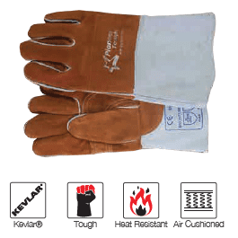 Heat resistant 14'' cuff air cushioned triple layer Kevlar leather welding gloves Burn-Lv4