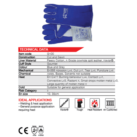 Heat resistant 14'' gauntlet cuff air cushioned Kevlar leather welding gloves Burn-Lv4