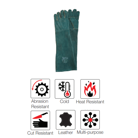16'' Cuff green lined leather welding gloves