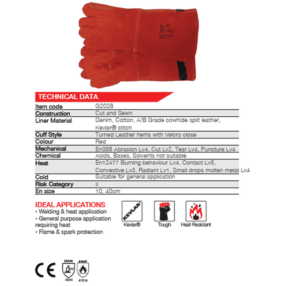 Heat resistant 8'' cuff Kevlar stitch leather welding gloves Burn-Lv4