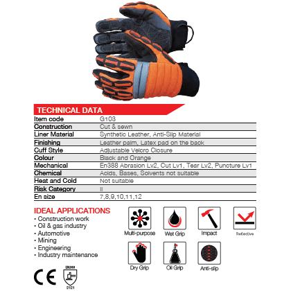 Maxmac Miner anti-slip synthetic leather impact pads cut-resistant gloves Cut-Lv1