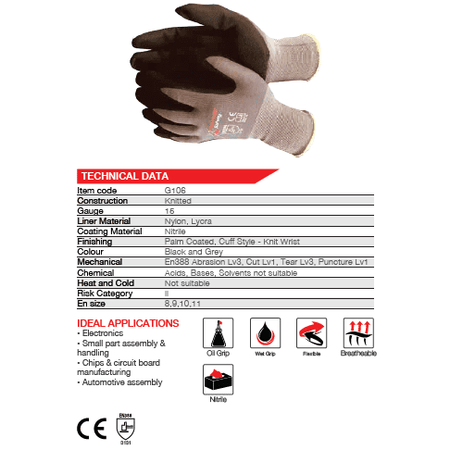 Flex Optima nitrile lycra nylon gloves Abrasion-Lv3