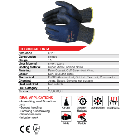 Flex Hytouch super micro foam nitrile nylon lycra gloves Abrasion-Lv4