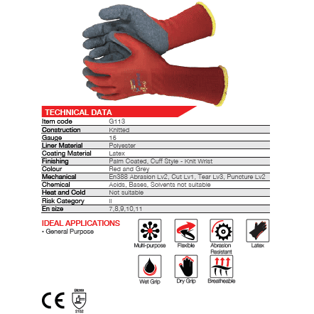 Flex Snug-Plus sandy latex polyester gloves Abrasion-Lv2