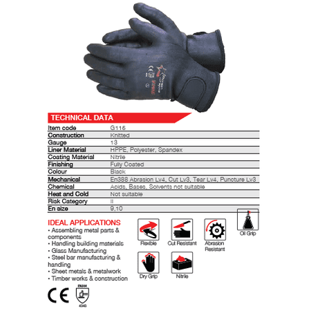 Cut master Viking nitrile HPPE polyester spandex Velcro cuff cut-resistant glovesCut-Lv3