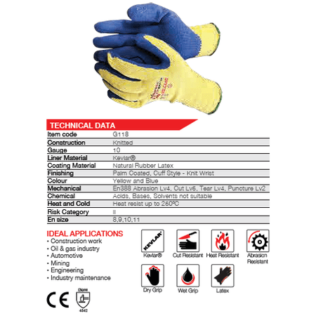 Cut master Volcano natural rubber latex Kevlar cut-resistant gloves Cut-Lv5