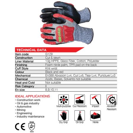 Maxmac Iron hand nitrile impact pads HPPE cotton polyester cut-resistant gloves Cut-Lv5