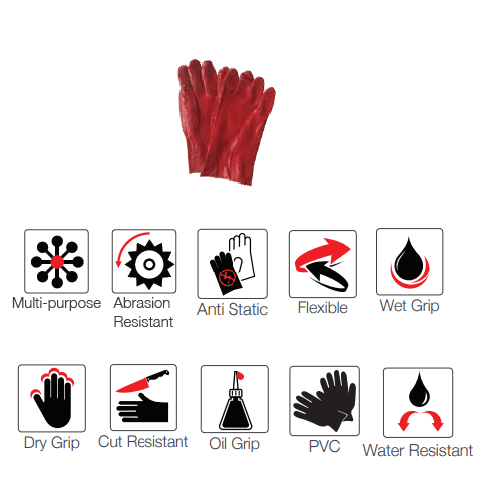 11'' Open cuff rough terry palm red PVC gloves Abrasion-Lv4