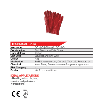 11'' Open cuff rough terry palm red PVC gloves Abrasion-Lv4